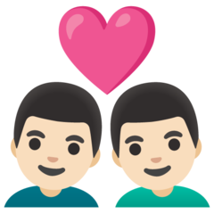 Bagaimana emoji Pasangan dengan simbol hati: lelaki, lelaki dan ton kulit cerah kelihatan di Google.