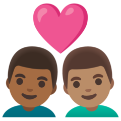 How Couple with Heart: Man, Man, Medium-Dark Skin Tone, Medium Skin Tone emoji looks on Google.