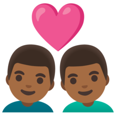 Bagaimana emoji Pasangan dengan simbol hati: lelaki, lelaki dan ton kulit sederhana gelap kelihatan di Google.