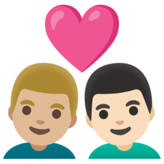 Como o emoji do Casal apaixonado: homem, homem, pele morena clara e pele clara é exibido no Google.