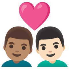 A quoi ressemblent les emoji Couple avec cœur : homme, homme, peau légèrement mate et peau claire sur Google.