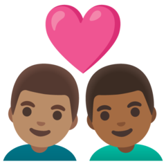 A quoi ressemblent les emoji Couple avec cœur : homme, homme, peau légèrement mate et peau mate sur Google.