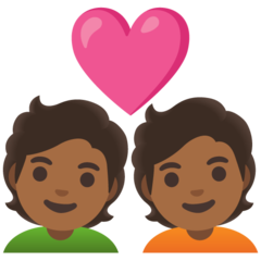 איך זוג עם לב: גוון עור כהה בינוני emoji נראה על Google.