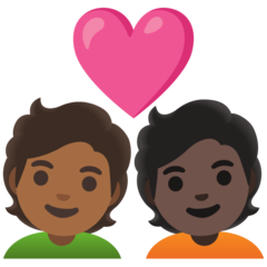 A quoi ressemblent les emoji Couple avec cœur : adulte, adulte, peau mate et peau foncée sur Google.