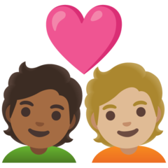 A quoi ressemblent les emoji Couple avec cœur : adulte, adulte, peau mate et peau moyennement claire sur Google.