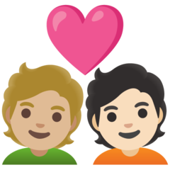 A quoi ressemblent les emoji Couple avec cœur : adulte, adulte, peau moyennement claire et peau claire sur Google.