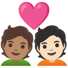 A quoi ressemblent les emoji Couple avec cœur : adulte, adulte, peau légèrement mate et peau claire sur Google.