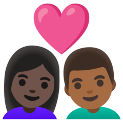 A quoi ressemblent les emoji Couple avec cœur : femme, homme, peau foncée et peau mate sur Google.