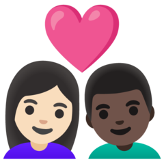 Cómo se ve el emoji Pareja enamorada: mujer, hombre, tono de piel claro, tono de piel oscuro en Google.