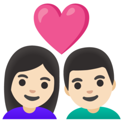 A quoi ressemblent les emoji Couple avec cœur : femme, homme et peau claire sur Google.