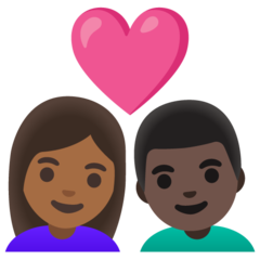 A quoi ressemblent les emoji Couple avec cœur : femme, homme, peau mate et peau foncée sur Google.