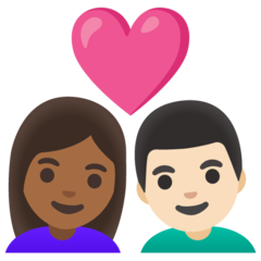 A quoi ressemblent les emoji Couple avec cœur : femme, homme, peau mate et peau claire sur Google.