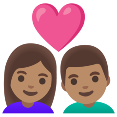 Bagaimana Pasangan dengan hati: wanita, pria, warna kulit sedang emoji terlihat di Google.