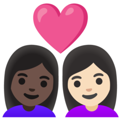 How Couple with Heart: Woman, Woman, Dark Skin Tone, Light Skin Tone emoji looks on Google.