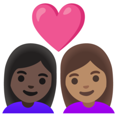 Hoe Stel met hart: vrouw, vrouw, donkere huidskleur, getinte huidskleur emoji eruit ziet op Google.