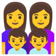 Hvordan Familie: kvinde, kvinde, dreng og dreng emoji ser ud på Google.