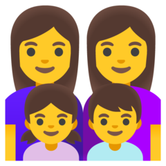 Hvordan Familie: kvinde, kvinde, pige og dreng emoji ser ud på Google.