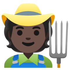 How Farmer: Dark Skin Tone emoji looks on Google.