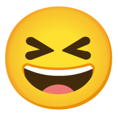 How Grinning Squinting Face emoji looks on Google.