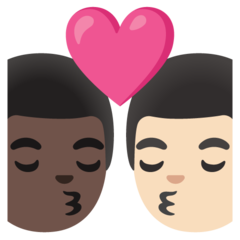 Como o emoji do Beijo: homem, homem, pele escura e pele clara é exibido no Google.