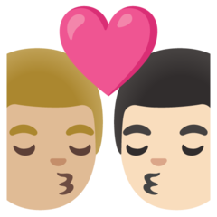 A quoi ressemblent les emoji Bisou : homme, homme, peau moyennement claire et peau claire sur Google.