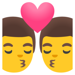 Cómo se ve el emoji Beso: hombre y hombre en Google.