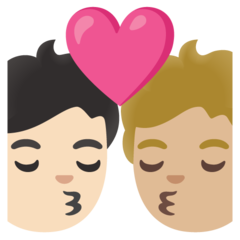 A quoi ressemblent les emoji Bisou : adulte, adulte, peau claire et peau moyennement claire sur Google.