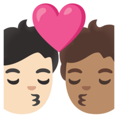 A quoi ressemblent les emoji Bisou : adulte, adulte, peau claire et peau légèrement mate sur Google.