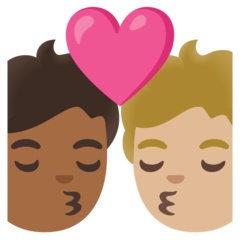 A quoi ressemblent les emoji Bisou : adulte, adulte, peau mate et peau moyennement claire sur Google.