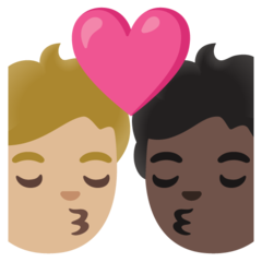 How Kiss: Person, Person, Medium-Light Skin Tone, Dark Skin Tone emoji looks on Google.