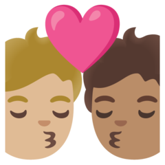 A quoi ressemblent les emoji Bisou : adulte, adulte, peau moyennement claire et peau légèrement mate sur Google.