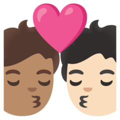 How Kiss: Person, Person, Medium Skin Tone, Light Skin Tone emoji looks on Google.