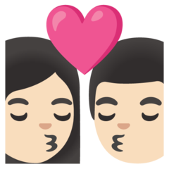 Bagaimana emoji Cium: perempuan, lelaki dan ton kulit cerah kelihatan di Google.