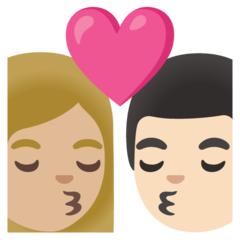 A quoi ressemblent les emoji Bisou : femme, homme, peau moyennement claire et peau claire sur Google.