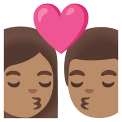 Hoe Kus: vrouw, man, getinte huidskleur emoji eruit ziet op Google.