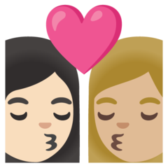 A quoi ressemblent les emoji Bisou : femme, femme, peau claire et peau moyennement claire sur Google.