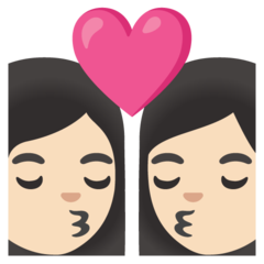 A quoi ressemblent les emoji Bisou : femme, femme et peau claire sur Google.