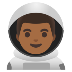 Bagaimana Antariksawan pria: warna kulit gelap-sedang emoji terlihat di Google.