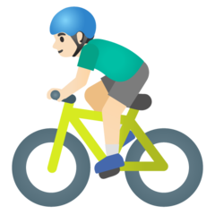 Cómo se ve el emoji Hombre en bicicleta: tono de piel claro en Google.