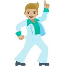 How Man Dancing: Medium-Light Skin Tone emoji looks on Google.