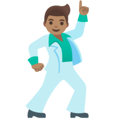 How Man Dancing: Medium Skin Tone emoji looks on Google.