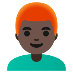 Bagaimana emoji Lelaki: ton kulit gelap dan rambut merah kelihatan di Google.