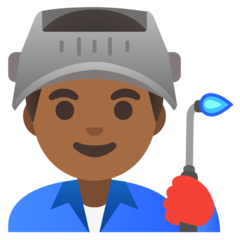 How Man Factory Worker: Medium-Dark Skin Tone emoji looks on Google.