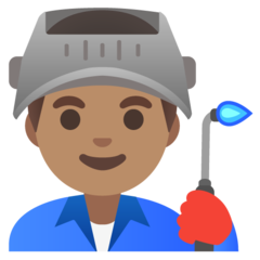 How Man Factory Worker: Medium Skin Tone emoji looks on Google.