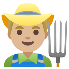 How Man Farmer: Medium-Light Skin Tone emoji looks on Google.