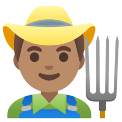 A quoi ressemblent les emoji Fermier: peau légèrement mate sur Google.