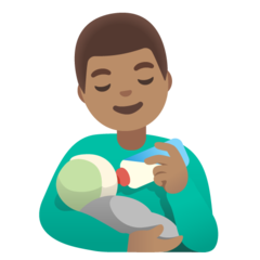 A quoi ressemblent les emoji Homme allaitant un bébé: peau légèrement mate sur Google.