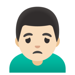 How Man Frowning: Light Skin Tone emoji looks on Google.