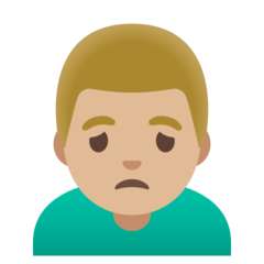 How Man Frowning: Medium-Light Skin Tone emoji looks on Google.