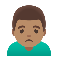 How Man Frowning: Medium Skin Tone emoji looks on Google.